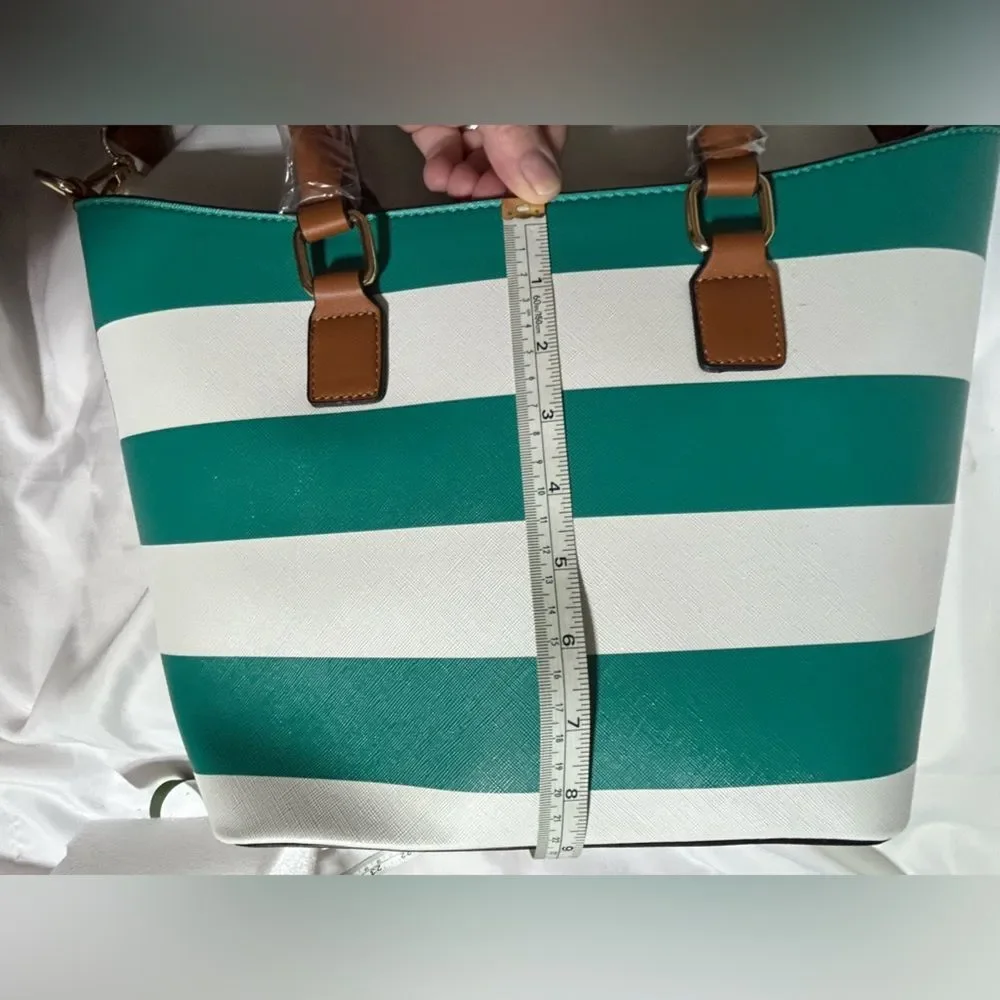 Purse NEW Teal and White Striped Handbag Tote Crossbody Strap Spring Chic Casual